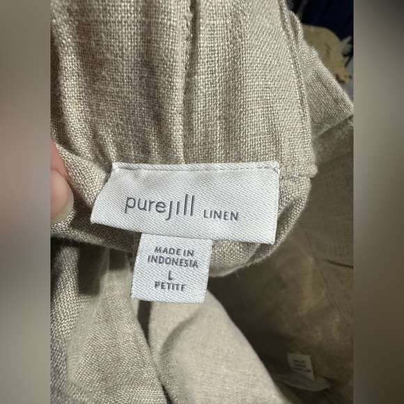 J Jill Love Linen Tan Petite L Boho Beachy Wide Leg Crop Pants Elastic Waist EUC - Picture 3 of 7